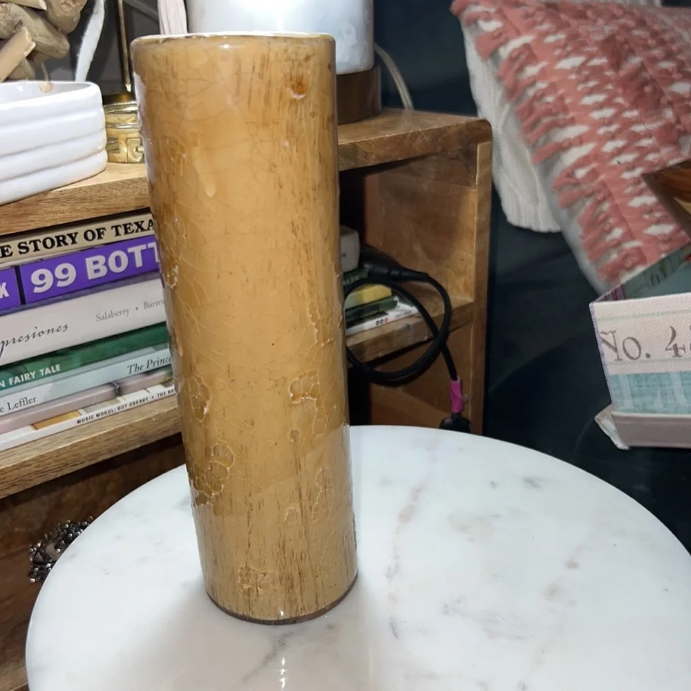 Yellow gold textured tall narrow thin vase home decor or flowers stands 8” tall​